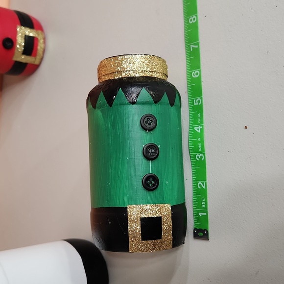 Hand Crafted/Upcycled Santa, Elf, Snowman Jar Set of 3 Holiday Decor - Picture 5 of 6